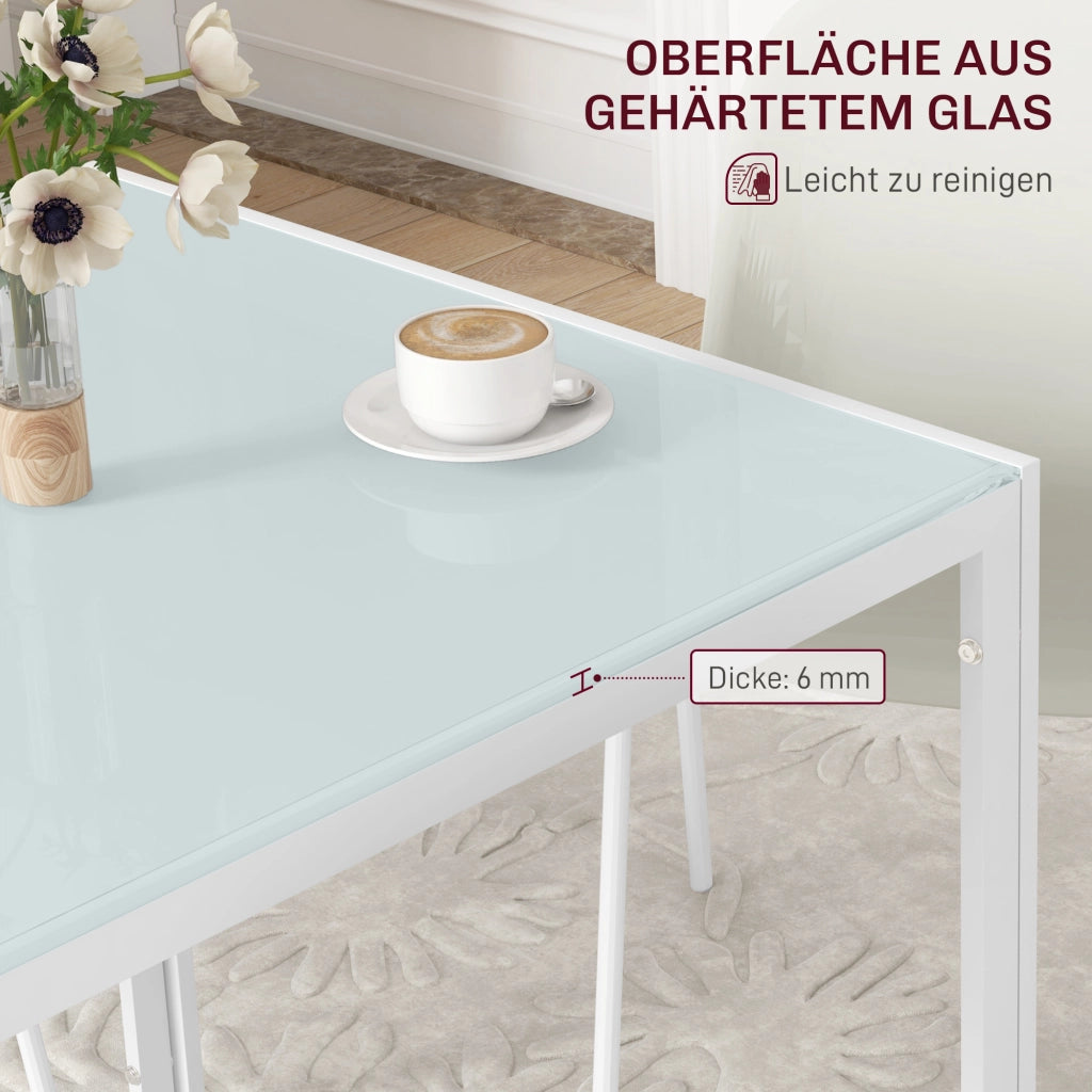 Tavolo da pranzo - quadrato per 4 - piano in vetro temperato - 75x75x75 cm - bianco - fino a 80 kg