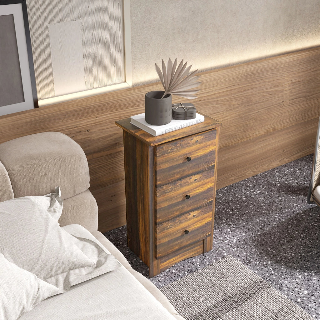 Comodino Rustico con 3 Cassetti in Legno ¨C Zephmum ¨C 40x30x74 cm Marrone