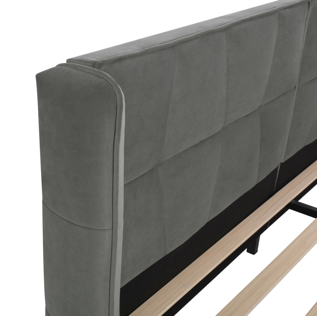 Letto imbottito in velluto grigio con rete a doghe 180 x 200 cm
