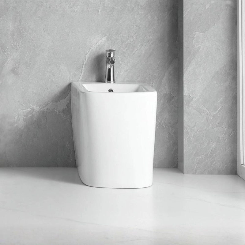 Bidet a pavimento filo muro FB54D in ceramica 54x36x42H cm bianco