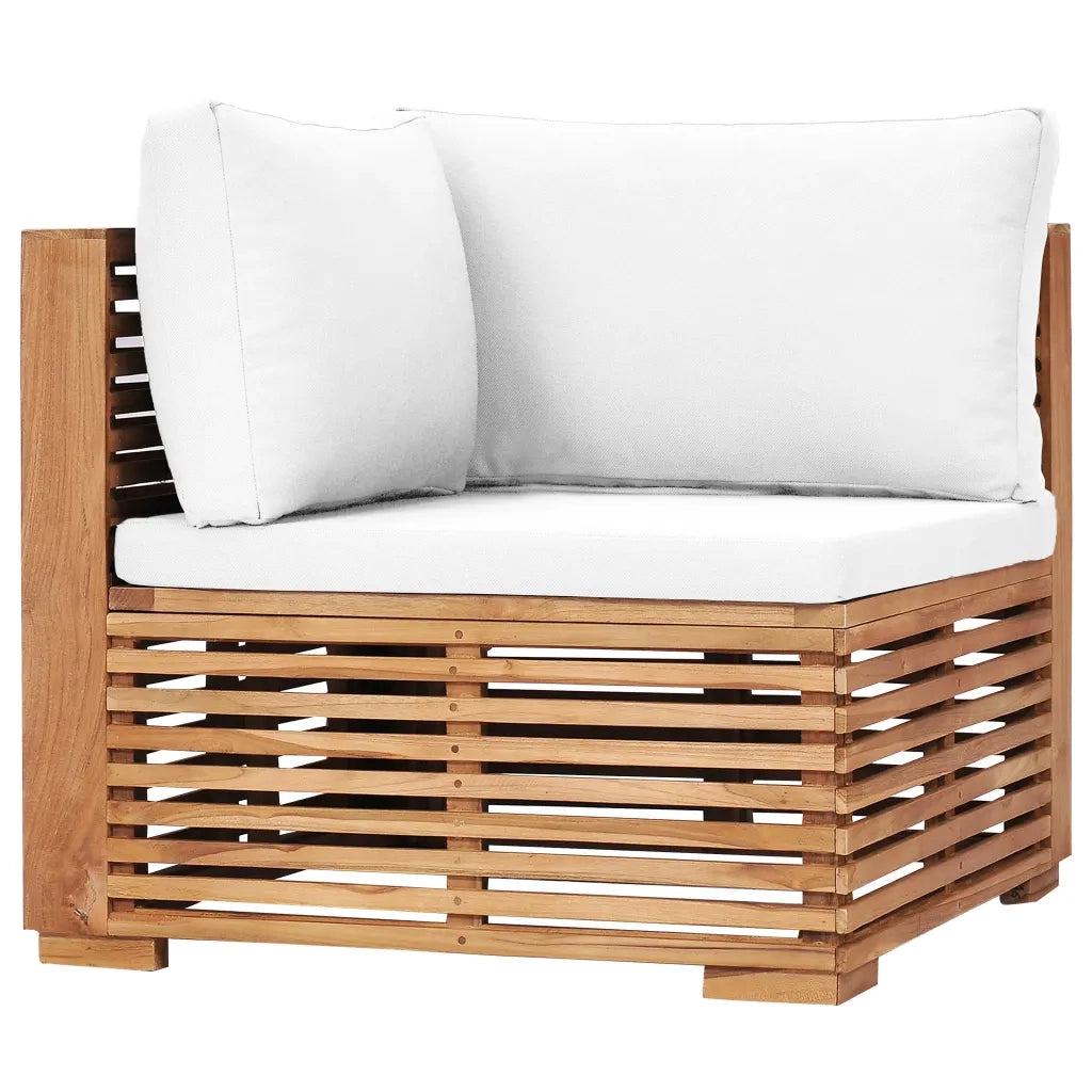 Divano Angolare da Giardino con Cuscino Crema Massello di Teak 49375