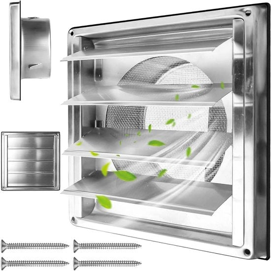 Ventilatore a rientro con lamelle in acciaio inossidabile e valvola di ritorno - 125 mm - resistente all'usura - repellente insetti