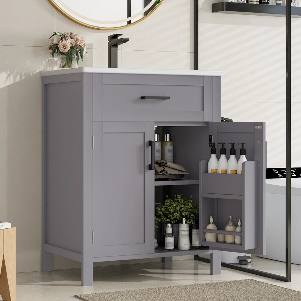 Mobile bagno freestanding grigio con lavabo in ceramica 60 cm