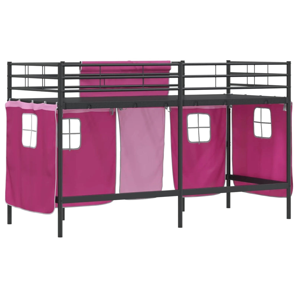 Struttura del Letto Loft per Bambini | Letto Infantile | Lettino con Tendine Nero e rosa