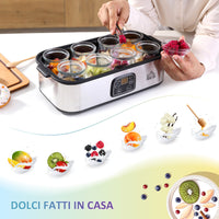 Yogurtiera Elettrica 30W con 8 Vasetti Temperatura Regolabile Argento