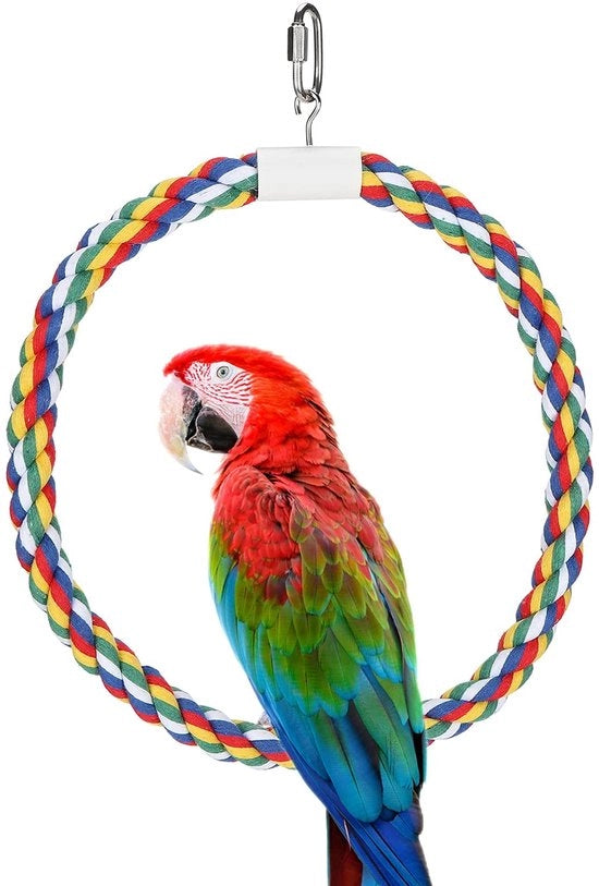 Struttura di Gioco per Uccelli in Cotone Sostenibile - Anello di Gioco per Uccelli - Oscillatore - Struttura di Attività - Sicuro per gli Uccelli - Adatto per Piccoli e Medi Uccelli - Giocattoli per Uccelli