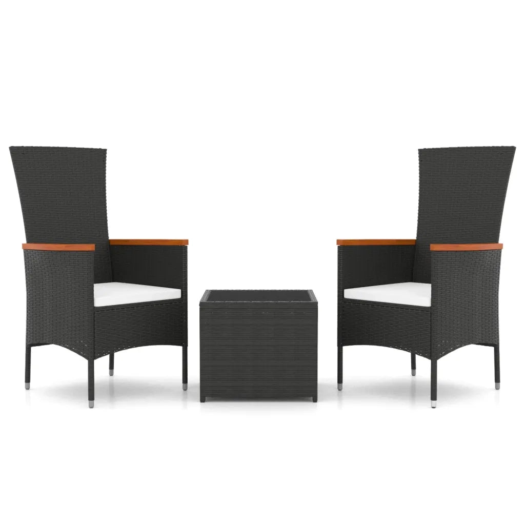 Set Mobili da Giardino 3 pz Nero Polyrattan e Acciaiocod mxl 124330