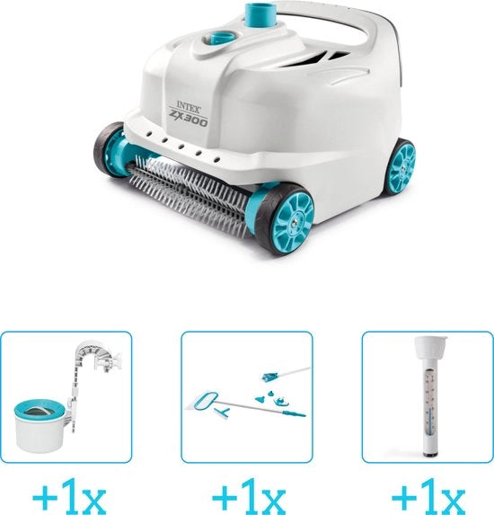 Manutenzione Piscina - Piscina Stomacchia Deluxe ZX300 - Automatica - 28005 inclusa Skimmer - Set di Pulizia e Termometro - 4 pezzi - Adatto a tutti i tipi di piscine - Stomacchia Piscina