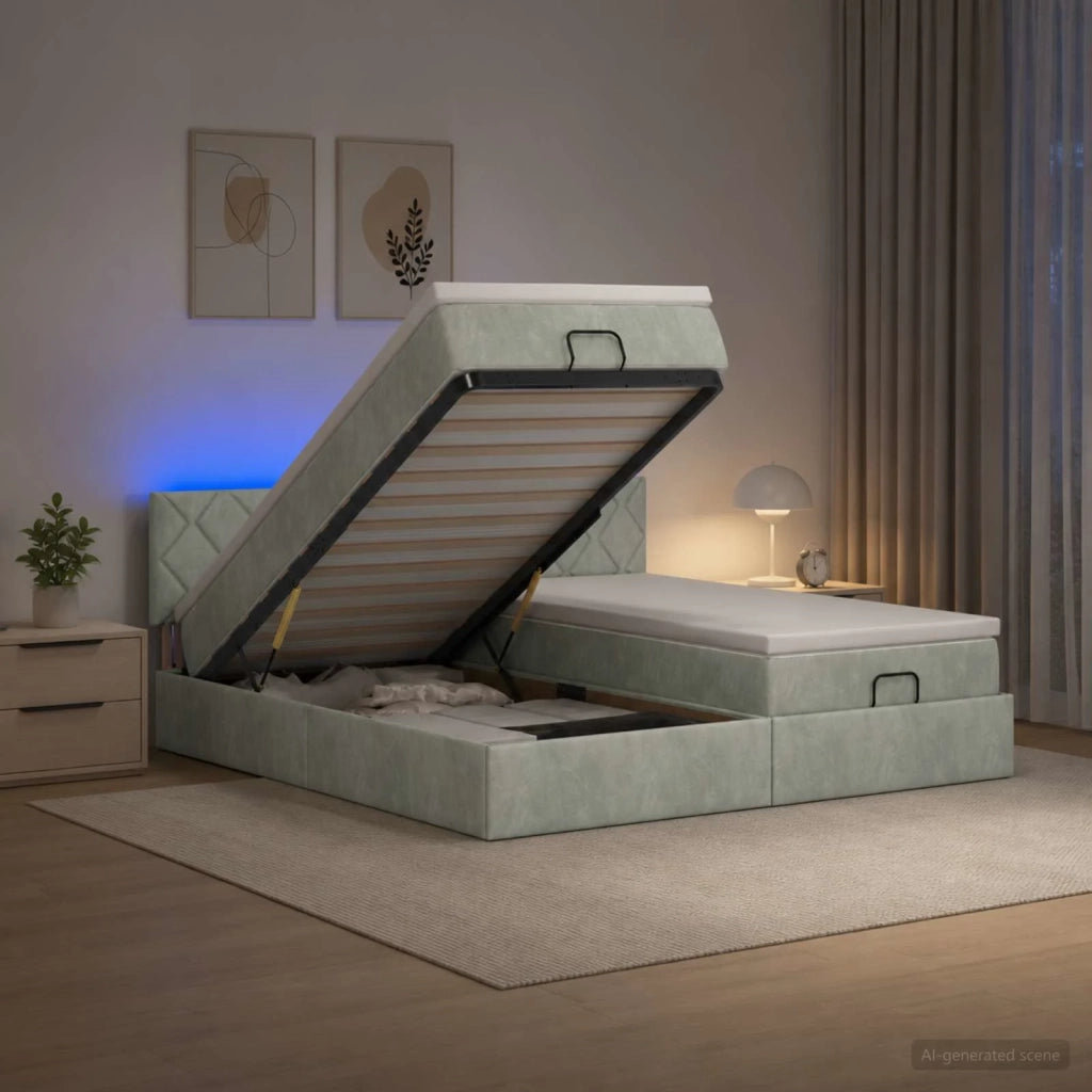 Letto Ottomano con Materasso e LED Grigio Chiaro 160 x 200 cm 3457344