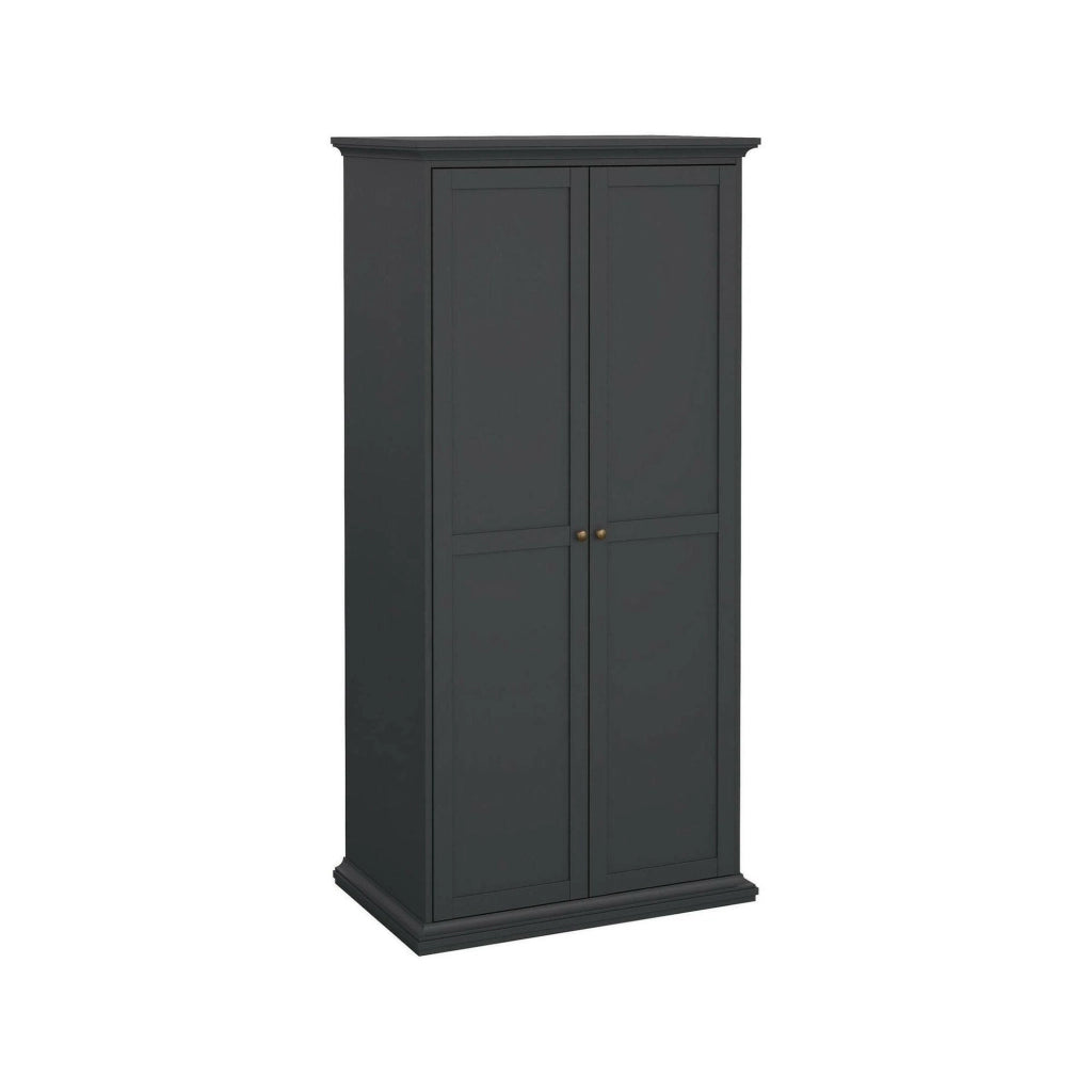 Guardaroba 2 ante Albiolo, Mobile camera da letto, Cabina armadio portabiti, Armadio appendiabiti, 96x61 h201 cm, Grigio
