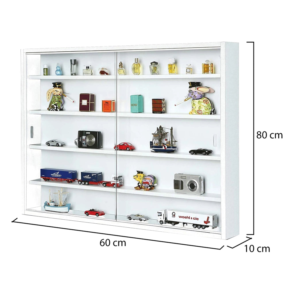 Mobile Espositore Oulx, Vetrina 4 Ripiani, 60x80x10h cm Bianco