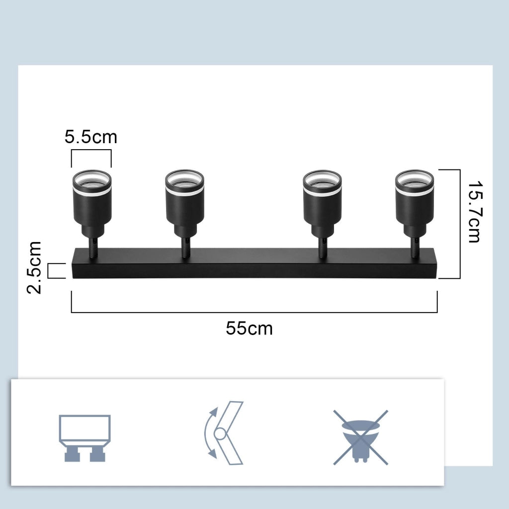 ZMH Faretto da soffitto neri 4 luci GU10 metallo orientabili moderni per camera letto sala pranzo senza lampadina