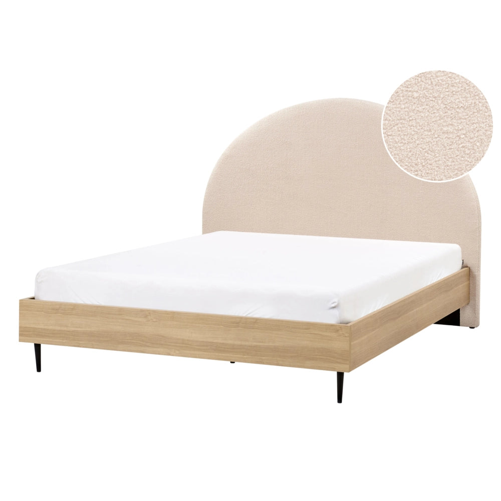 Letto matrimoniale in tessuto bouclè beige con rete 140 x 200 cm  camera da letto in stile moderno