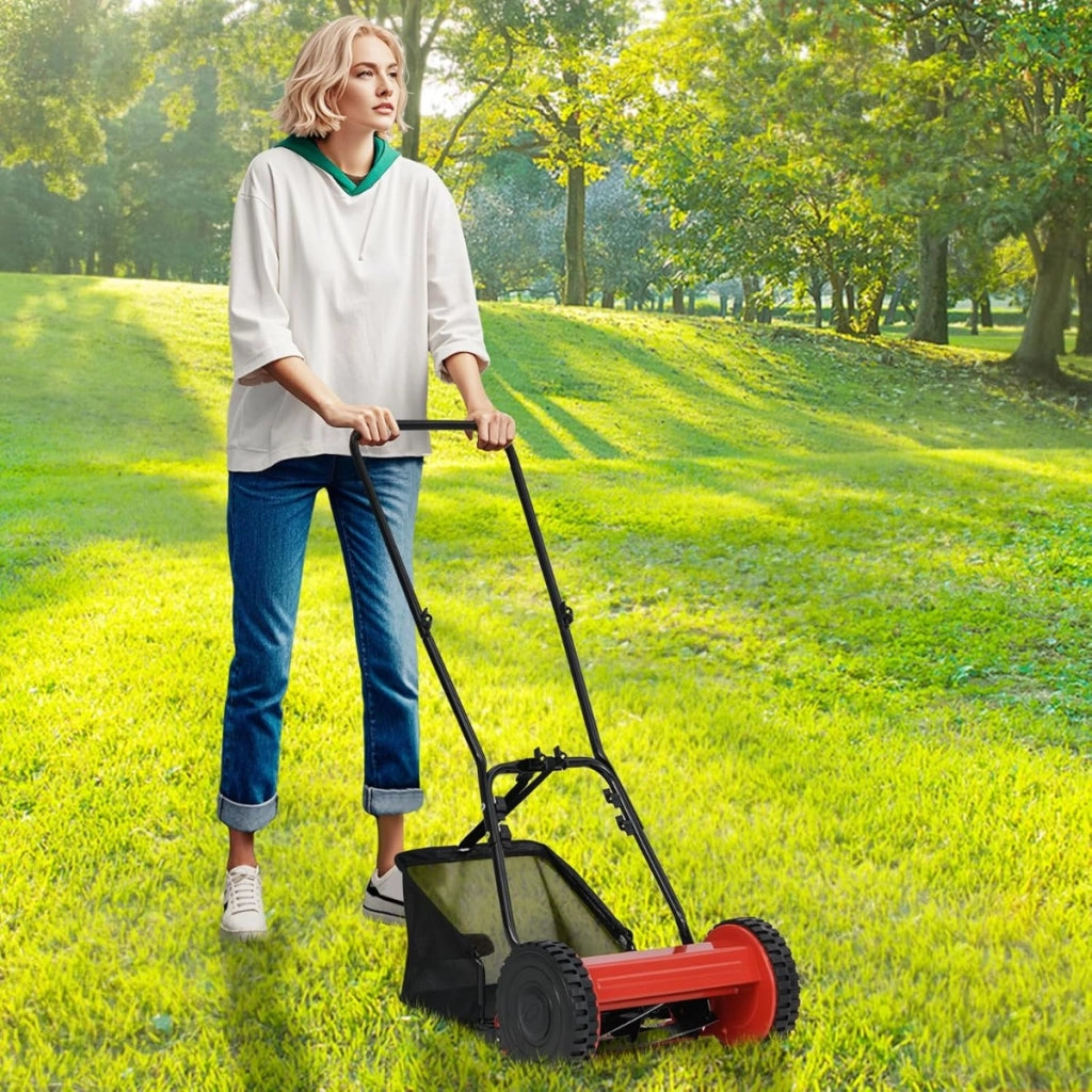 Tosaerba manuale spazzatrice per erba con larghezza di taglio di 30 cm, Altezza di taglio regolabile da 15-40 mm Rosso
