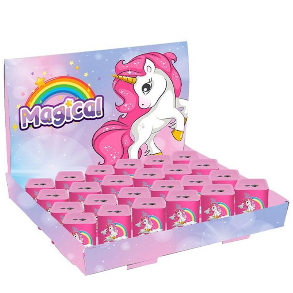 Trade Shop - Set 24pz Temperamatite In Latta Quadrato Doppio Foro Unicorno Scuola Regali Bambine 738042 -
