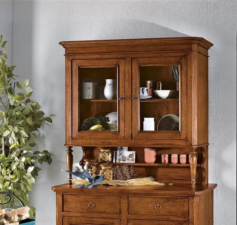 Cristalliera napoletana in legno massello 4 porte 2 cassetti tinta noce l.116 p.49 h.206 (6011+6012) - Mobili 2G