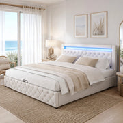 Letto imbottito 180x200 cm con rete a doghe, contenitore e LED