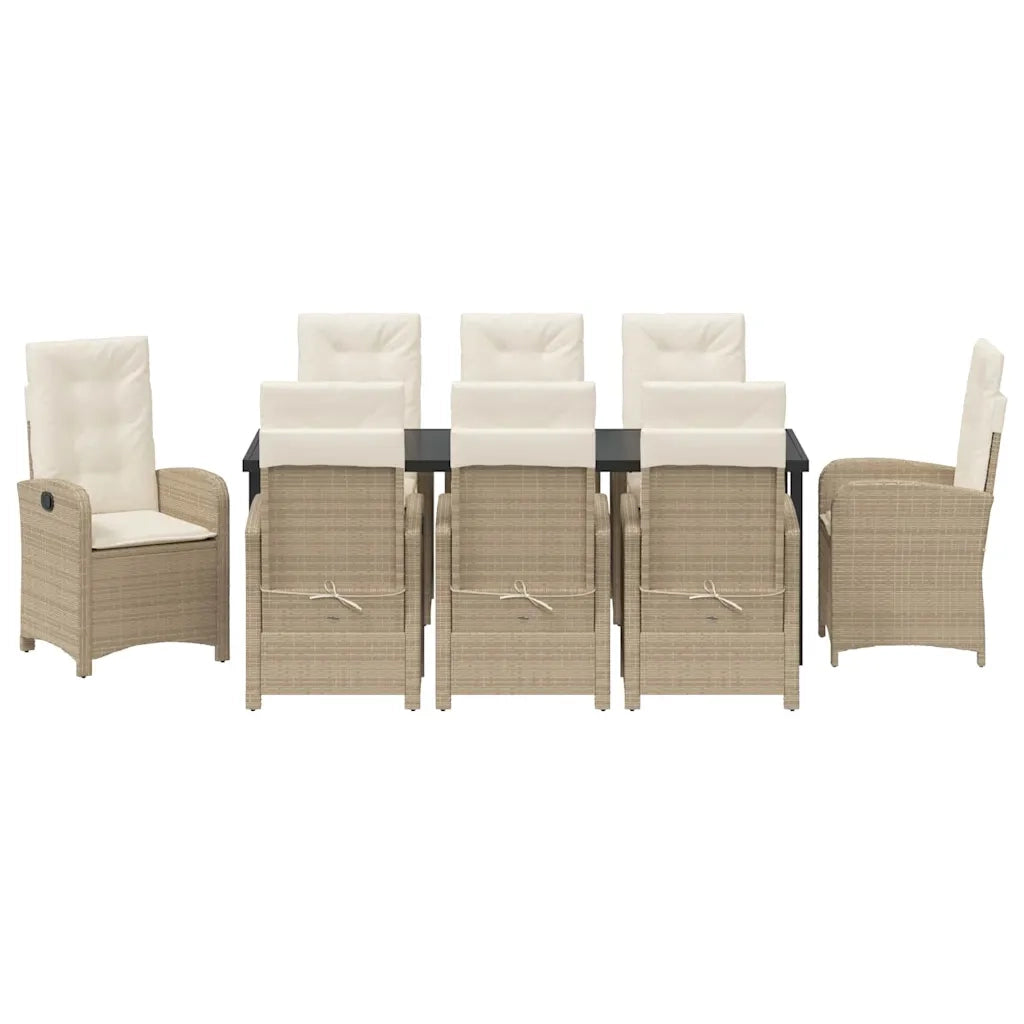 Set da Pranzo per Giardino con cuscino 9 pcs Beige polyrattan 3380287