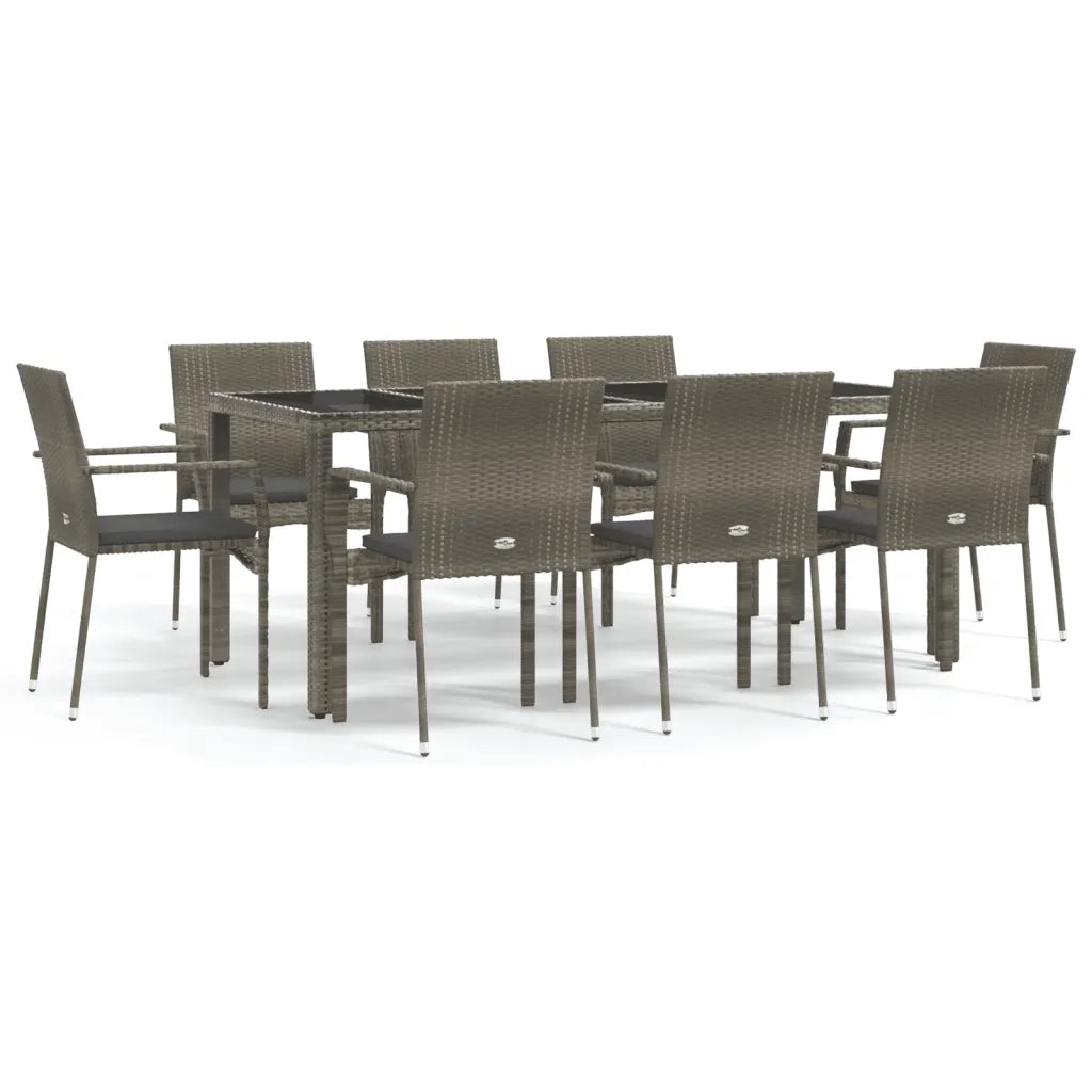 Set da Pranzo da Giardino 9 pz con Cuscini in Polyrattan Grigio 3184986