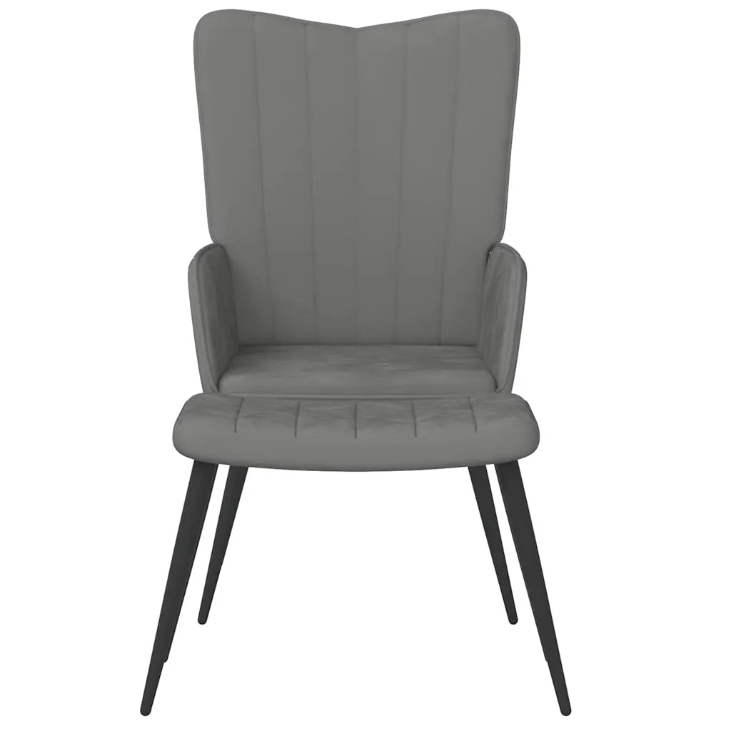 Divano Sedia-Poltrona Relax con Sgabello Grigio Scuro in Velluto