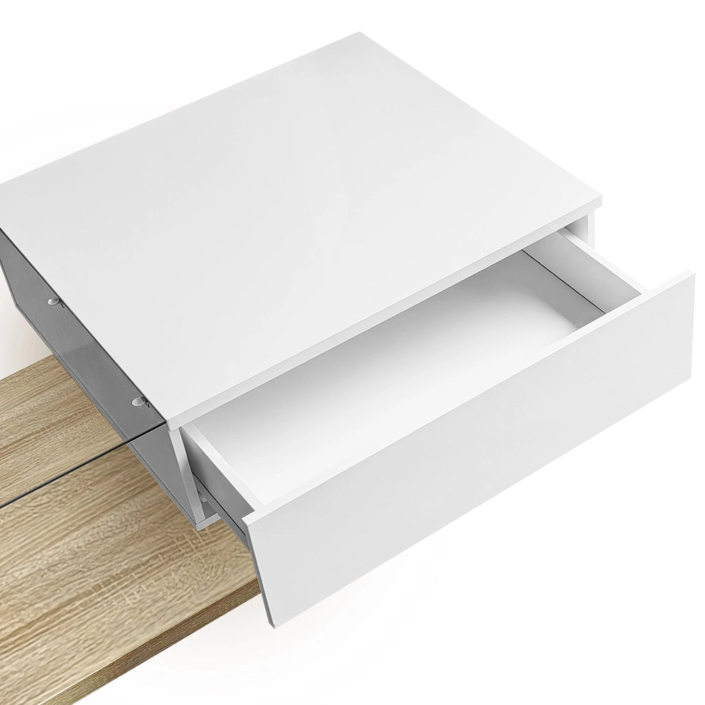 Tavolino da caffè con 1 Vano; LED e Piano in Vetro Temperato; Laccato; per Soggiorno; in Pannelli di Particelle; 105 × 55 × 32.5 cm; Naturale