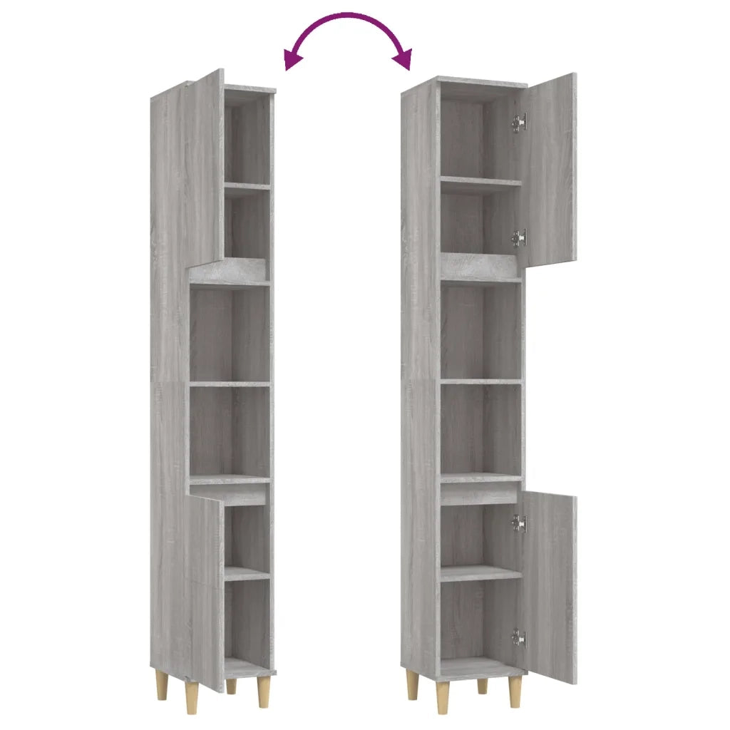 Armadietto Bagno | Armadio da bagno Grigio Sonoma 30x30x190cm in Legno Multistrato