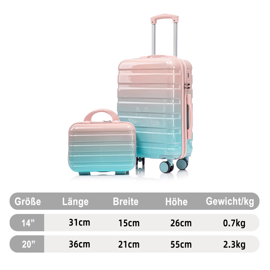 Set composto da due valigette girevoli in PC da 14"/20" con lucchetto a combinazione e trousse da 14" (rosa)