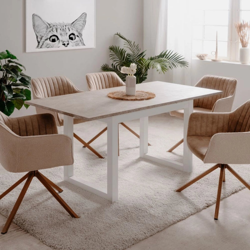 Tavolo allungabile Houston 80B con struttura bianca e piano sabbia 120x75x80 cm.