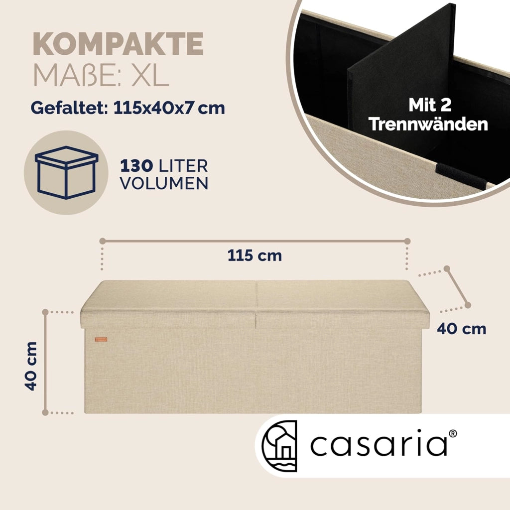 ® Cassapanca Contenitore con Coperchio Pieghevole 115x40x40cm Pouf 131 L Scatola Portaoggetti Panca Box Salvaspazio Sedile Poggiapiedi