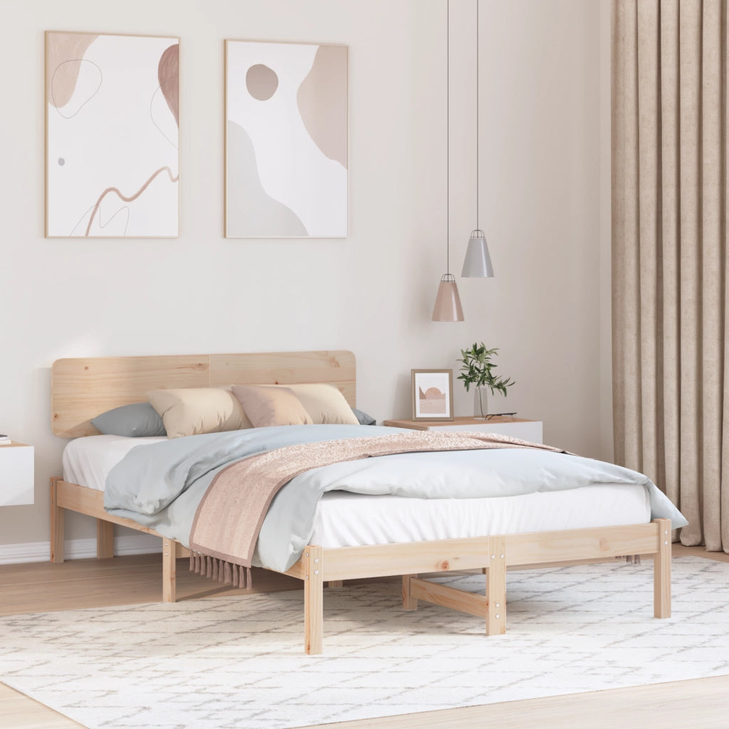 Struttura Letto con Testata 140x190 cm in Legno Massello di Pino