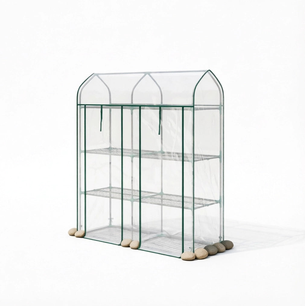 Serra da balcone a 3 livelli in acciaio con copertura in PVC trasparente, 143x46x165 cm