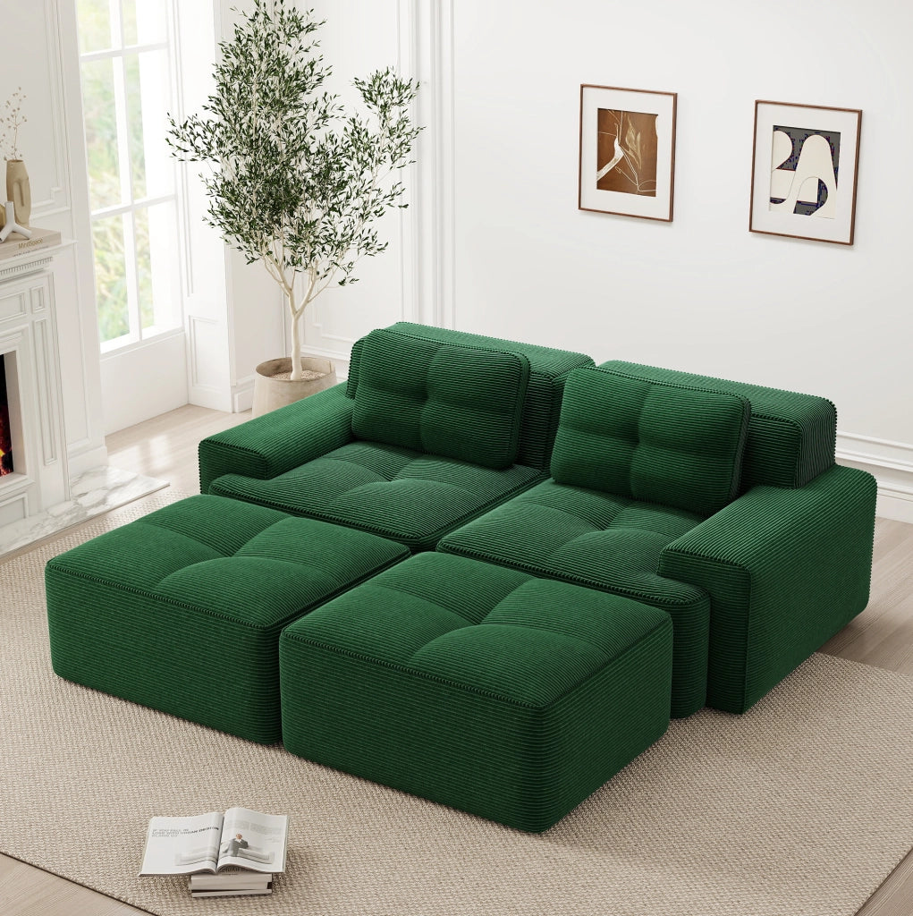 Divano modulare boneless in corduroy; 204x177x69 cm; verde