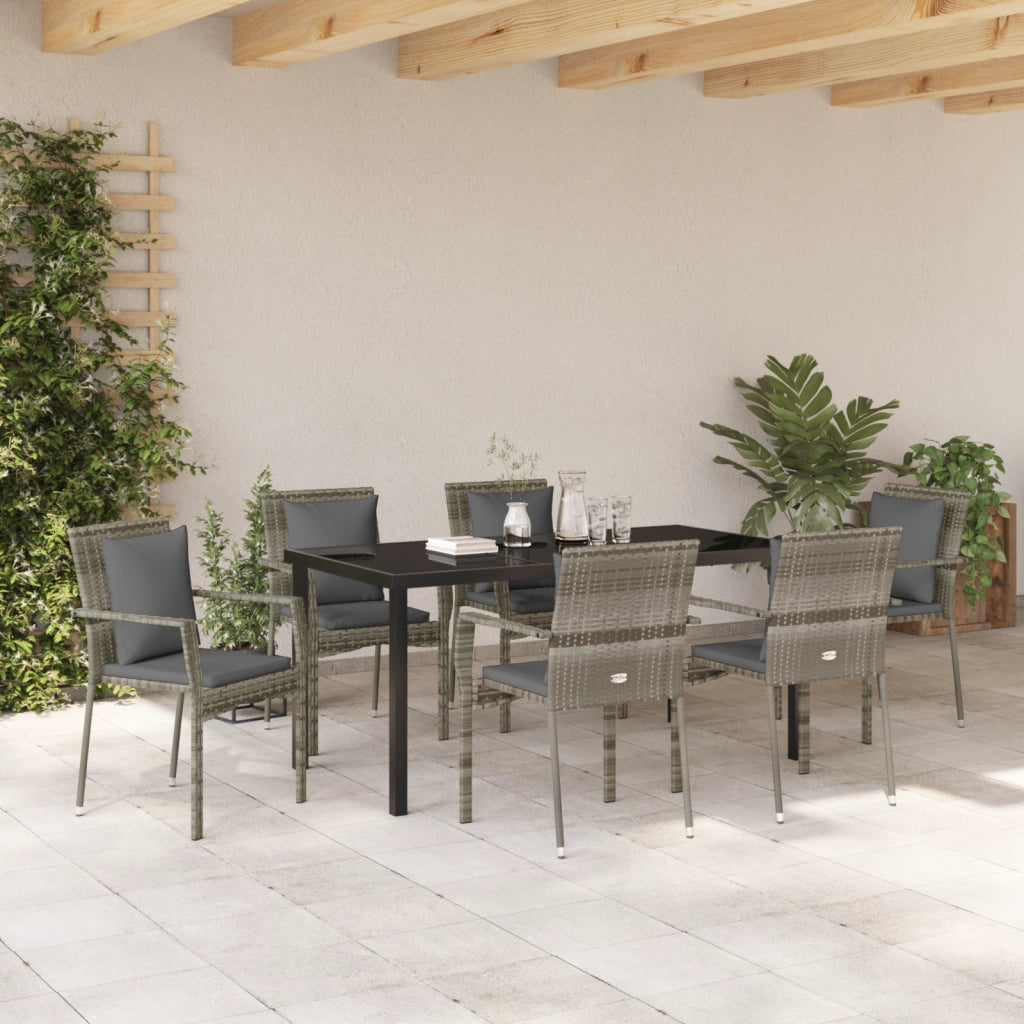 Set da Pranzo da Giardino con Cuscini Grigio Polyrattan