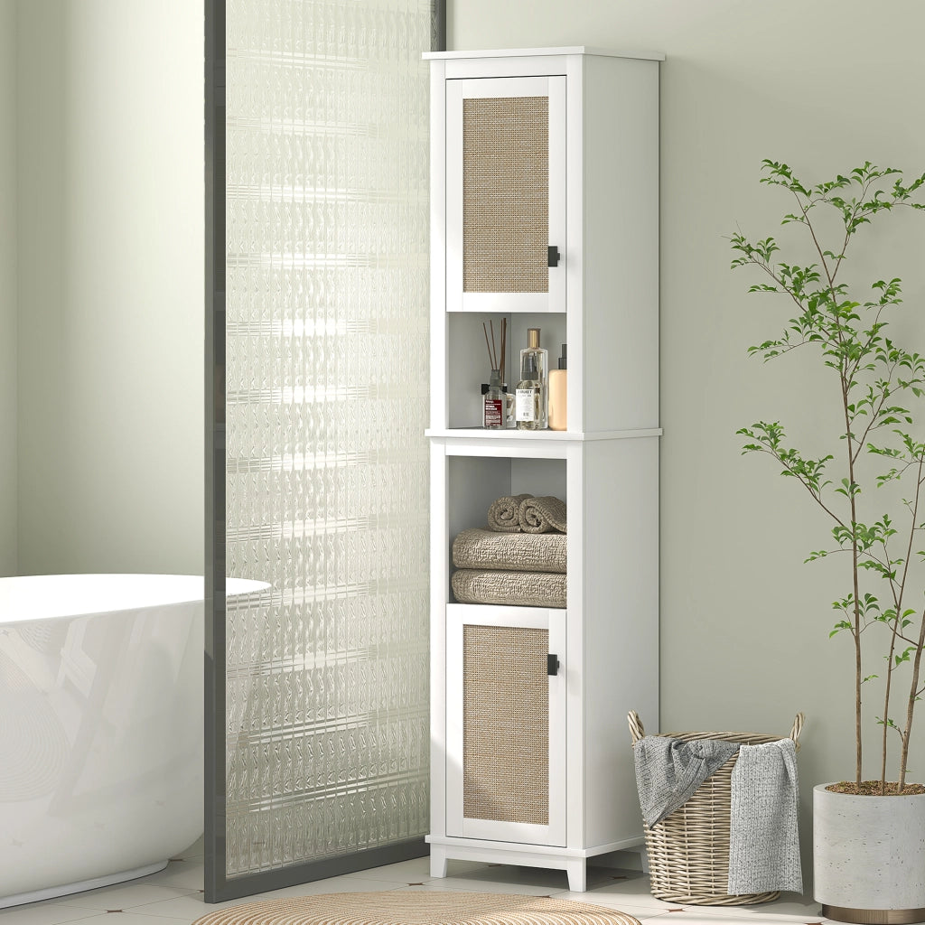 Colonna Bagno con Ripiani Regolabili 2 Ante Ratan ¨C Zephmum ¨C 40x30x167,5 cm Bianco