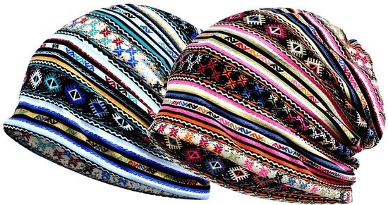 Cappelli da casa - Pannolino - Disegno geometrico - 2 pezzi - Cotone - 28 x 27 cm - Soffice e comodo - Foulard per la testa