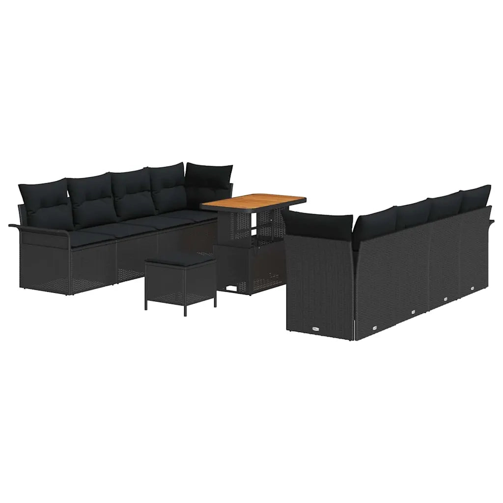 Set Divano da Giardino con cuscino 11 pcs Nero polyrattan