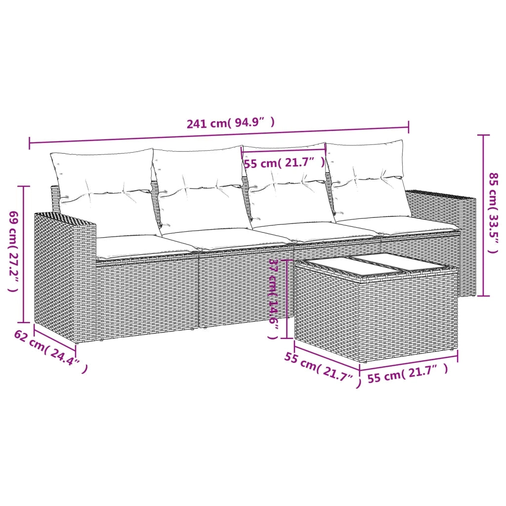 Salotto da Giardino-Set Divani da Giardino 5 pz con Cuscini in Polyrattan Nero 958846