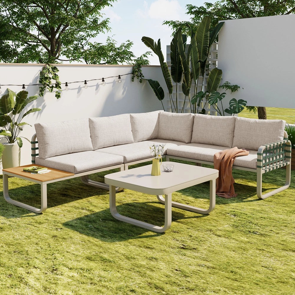 Set da giardino in rattan verde - Zephmum- 4-5 posti con cuscini