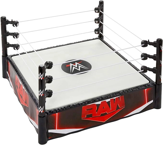 WWE - Superstar Ring, playset ring da 35+ cm con tappettino a molla, 4 adesivi per gli eventi RAW e Smackdown e corde Pr