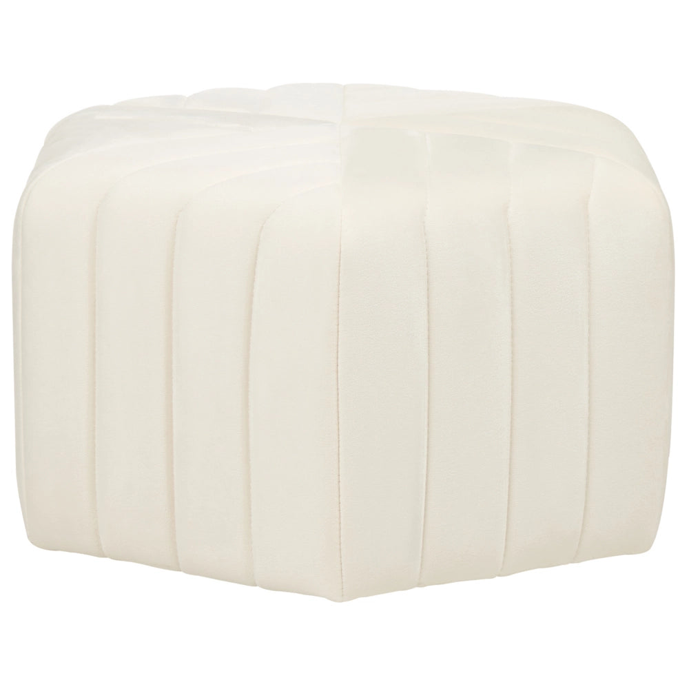 Pouf Velluto Bianco Sporco 29 x 53 x 48 cm Poggiapiedi Esagonale Imbottito Glamour
