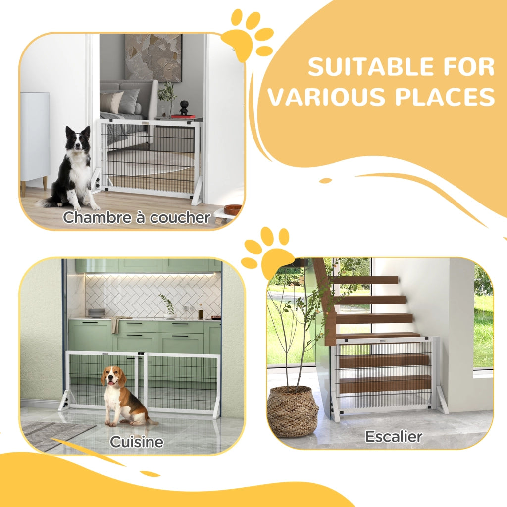 Barriera di sicurezza per cani a 2 pannelli ¨C zephmum ¨C Legno e metallo bianco 101-181 cm