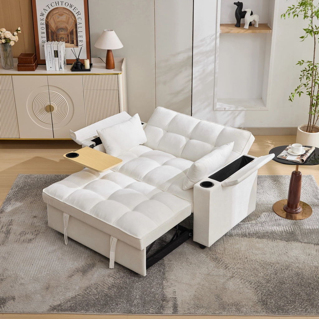 Divano letto pieghevole beige con USB, Type-C e tavolino