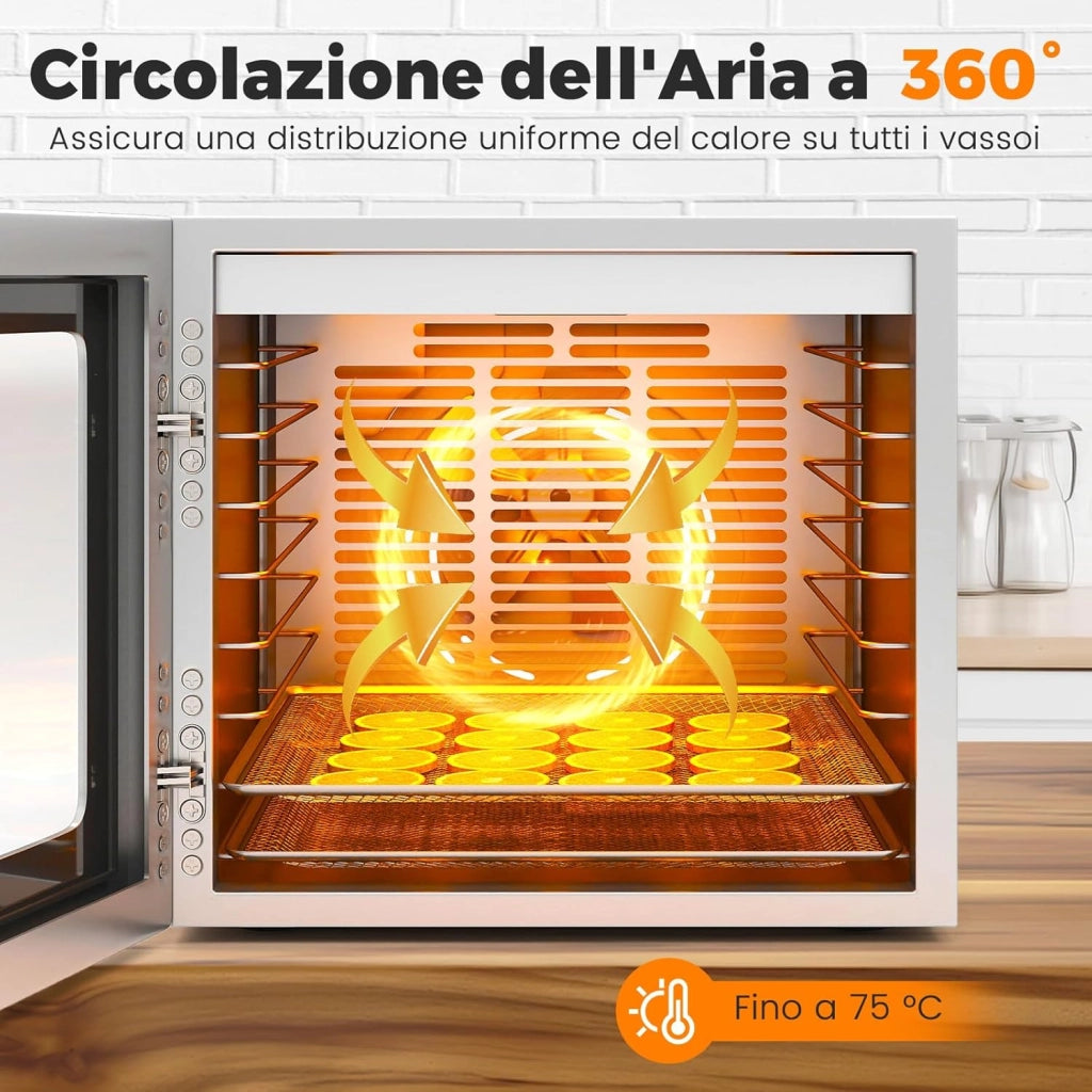 Essiccatore Alimentare con 8 Vassoi in Acciaio Inox, 850W Disidratatore Alimentare on Timer 48 Ore, Controllo Temperatura 35℃-75℃, per Frutta, Verdura e Carne