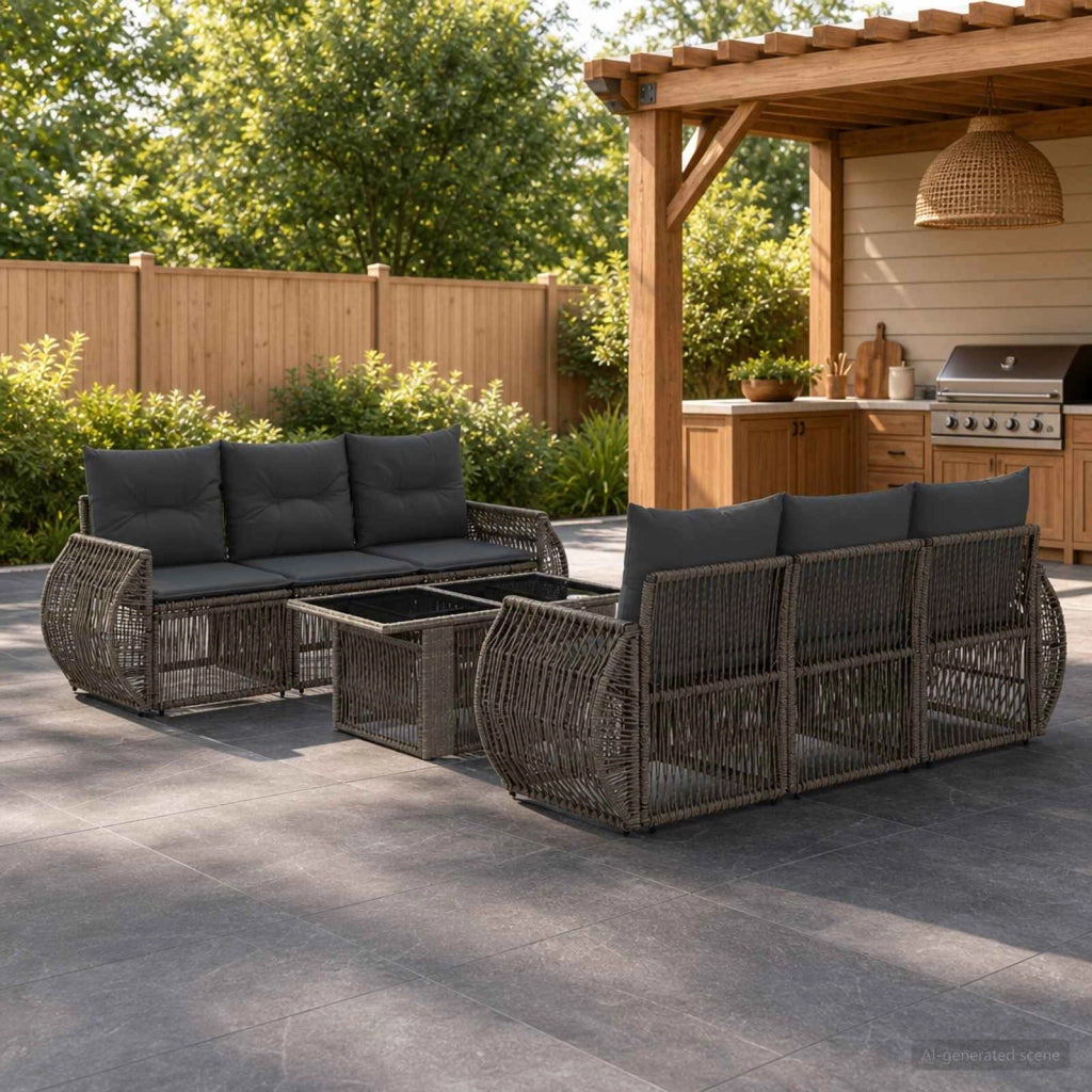 Set Divano da Giardino 7 pz Grigio e Grigio Scuro polyrattan 3436901