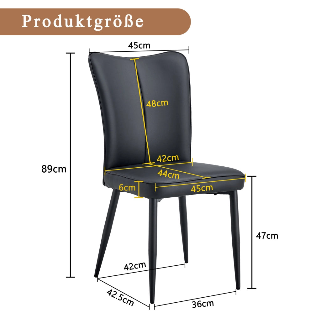 Set di 2 sedie da pranzo nere in PU e metallo; schienale ergonomico; H 89 cm