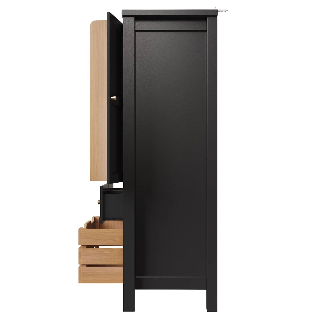 Credenza da cucina 80x40x140 cm con ampio spazio contenitivo in MDF e metallo nera
