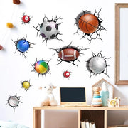 Decorazione per stanza dei bambini - Sticker 3D Sport - Pallacanestro/Football Calcio/Pallavolo - Decorazione per stanza dei bambini - Decorazione per stanza dei bambini - Rimovibile e Autoadesivo