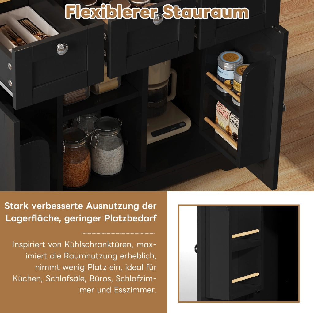 Isola cucina mobile con piano estensibile, prese USB e ruote