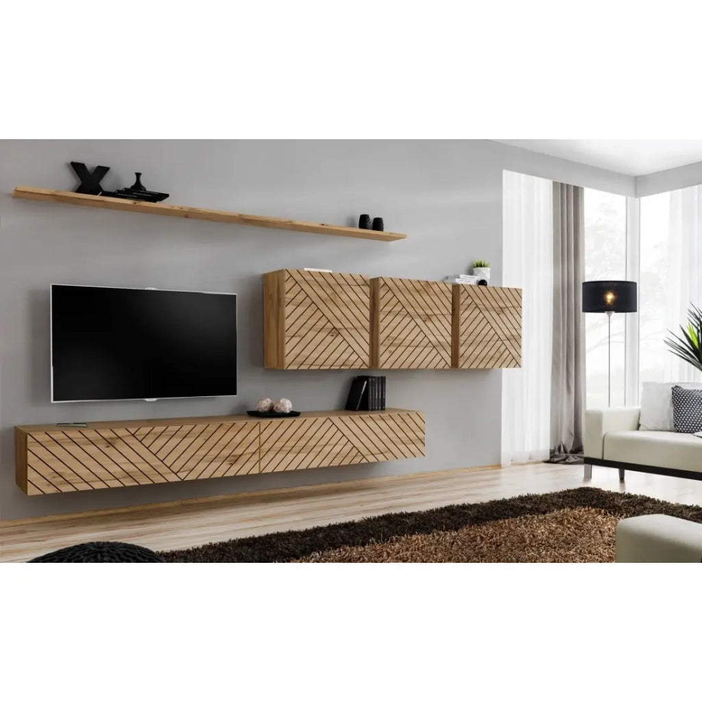 Set di mobili da salotto design collezione SWITCH VII, colore rovere con finiture fresate.