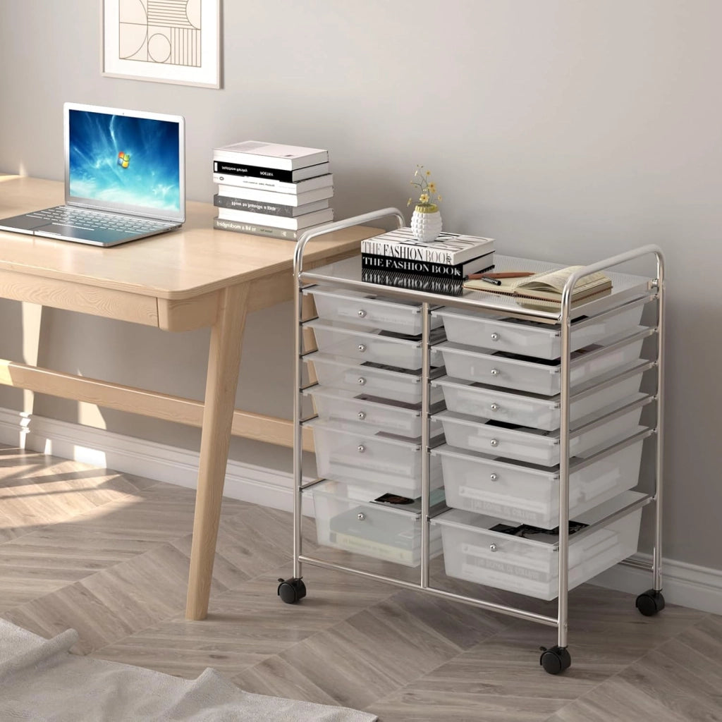 Carrello Portaoggetti con Ruote, 12 Cassetti Rimovibili, Carrello a Rotelle per Soggiorno, Ufficio, Camera da Letto, 64x38x75 cm, 3 Colori